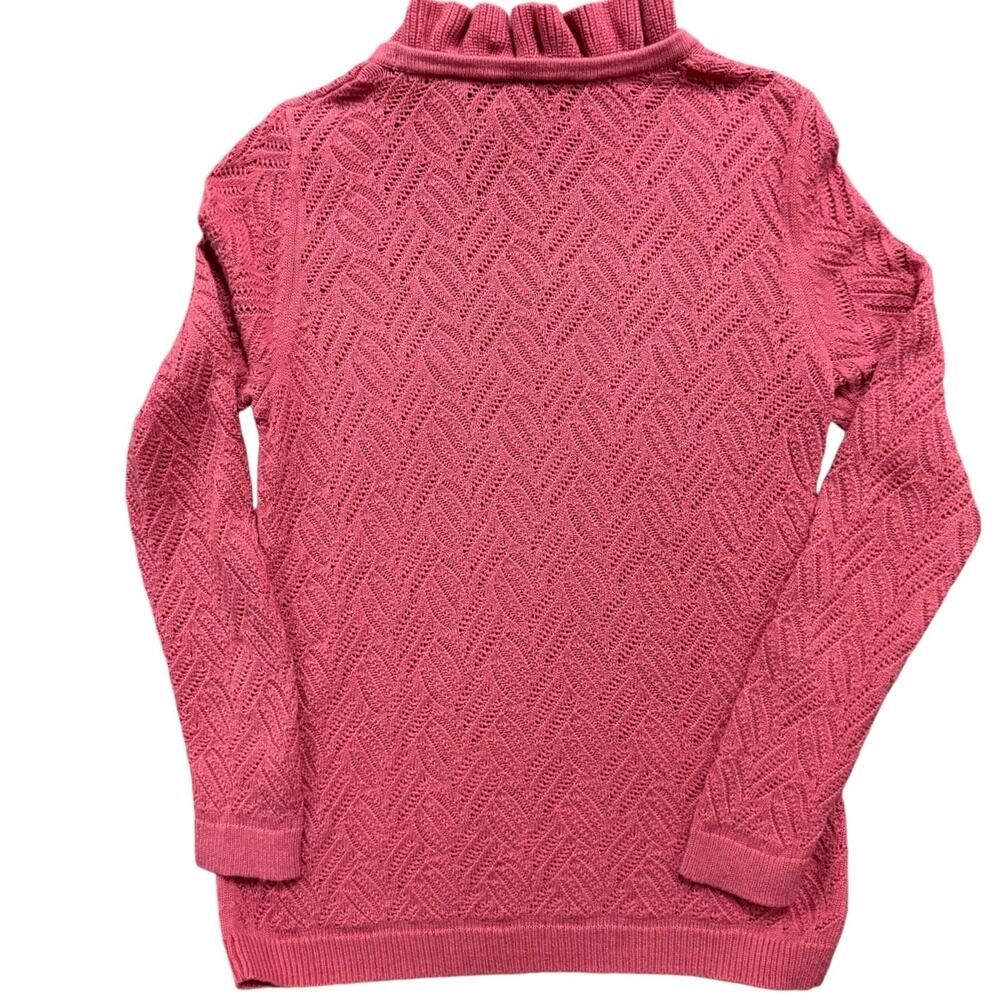 Talbots Pointelle Raspberry Pink Ruffle Neck Pullover Sweater P Small - Picture 3 of 8